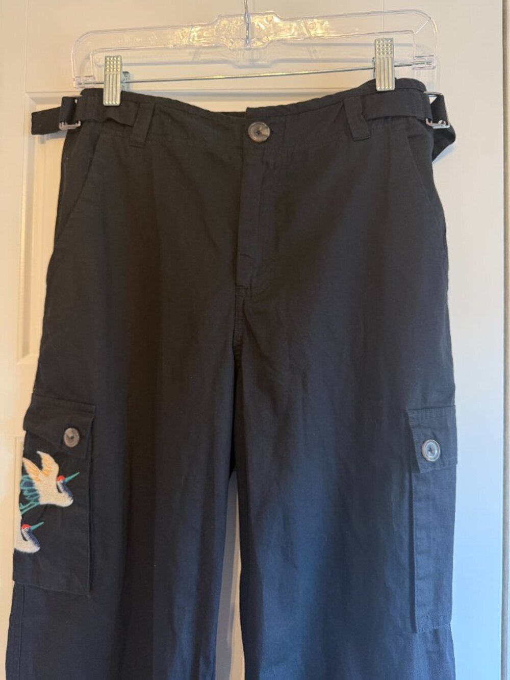 Johnny Was Peacock Embroidered Wide-Leg Cargo Pants - Picture 6 of 7